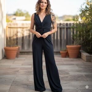 NWT Halston Heritage Sz 8 Navy Sleeveless Wide Leg Jumpsuit